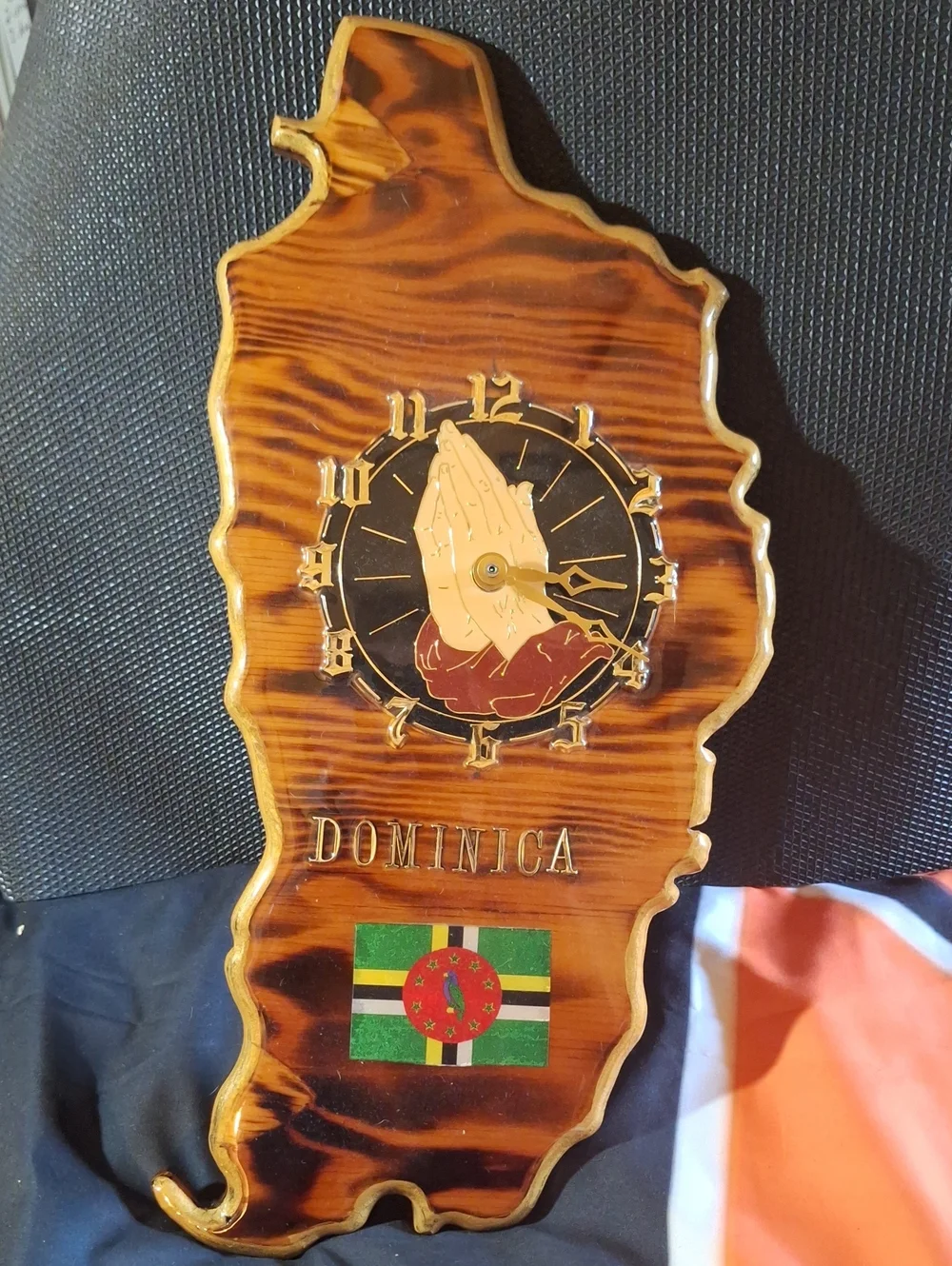 Vintage Artisan Dominica Wooden Wall Clock with Praying Hands